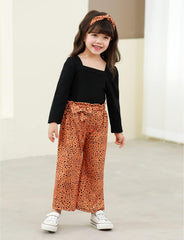 Toddler Girl Clothes, Toddler Outfit Square Neck Puff Long Sleeve Top + Striped Pants + Headband 3Pcs Set