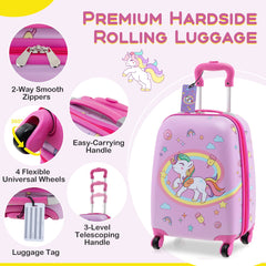 5 Piece Kids Luggage Set Carry-On Children Rolling Suitcase Set with Backpack