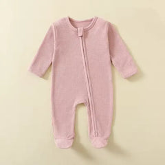 Organic Cotton Baby Romper with Zipper – Footed Long-Sleeve Sleepsuit