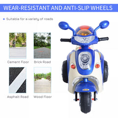 HOMCOM 6V Kids Electric Motorcycle Tricycle with Headlight and Music - Blue