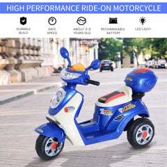 HOMCOM 6V Kids Electric Motorcycle Tricycle with Headlight and Music - Blue