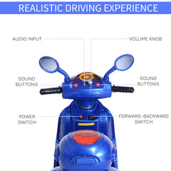 HOMCOM 6V Kids Electric Motorcycle Tricycle with Headlight and Music - Blue