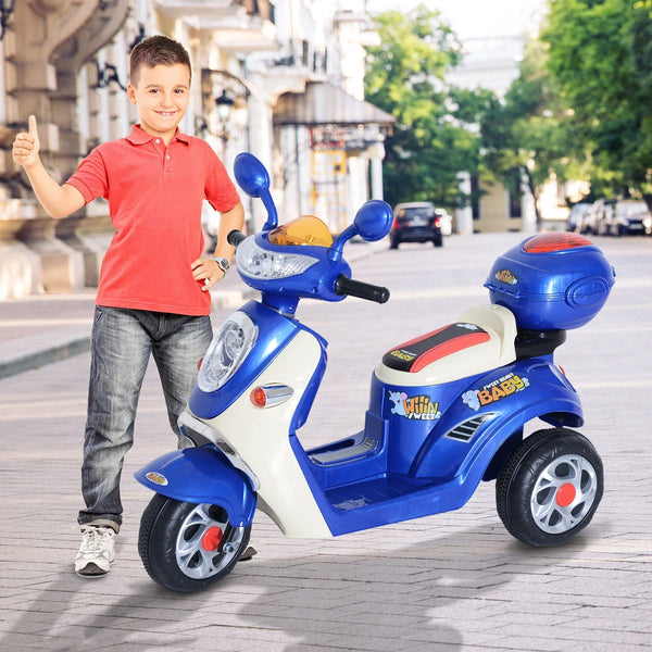 HOMCOM 6V Kids Electric Motorcycle Tricycle with Headlight and Music - Blue