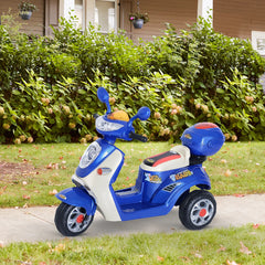 HOMCOM 6V Kids Electric Motorcycle Tricycle with Headlight and Music - Blue